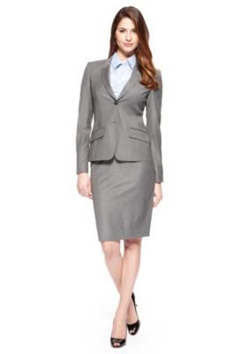 BOSS Stretch-Wool Silver Skirt Suit