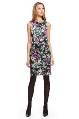 BOSS Black Floral Silk Beaded Neckline Dress