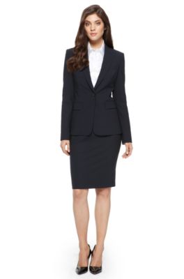 BOSS Stretch-Wool Navy Skirt Suit