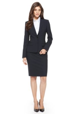 BOSS Stretch-Wool Navy Skirt Suit