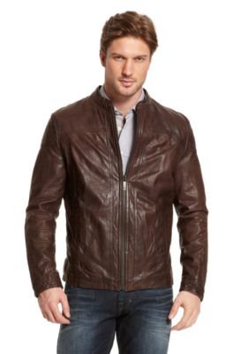 Leather 'Jemini1-W' Biker Jacket, Medium Brown
