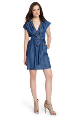 Chambray Wrap 'Abetti-W' Dress, Dark Blue