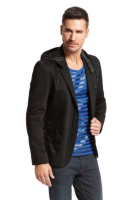 Regular Fit Hooded Cotton &lsquo;Armino&rsquo; Sport Coat, Black