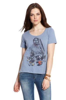 Textured Printed Cotton 'Taimy' T-shirt, Navy