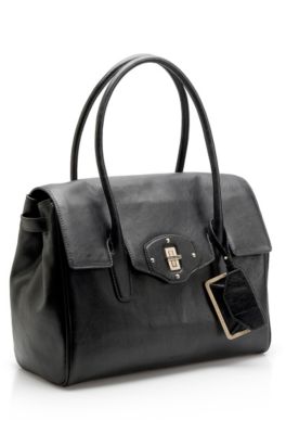 Turn-Lock Leather Top Handle &lsquo;Charlette&rsquo; Bag