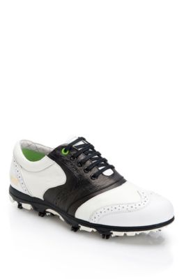 Cleated Wingtip Leather &lsquo;White Sunday&rsquo; Golf Shoe, White