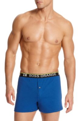 Logo Waistband Button Fly Boxer Short, Medium Blue