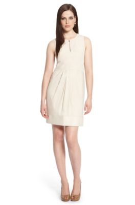 Pleated Crepe Shift 'Denira2' Dress, Open Beige