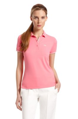 Appliqu&eacute; Stretch-Cotton 'Paulla 1' Polo Shirt, Light/Pastel Red