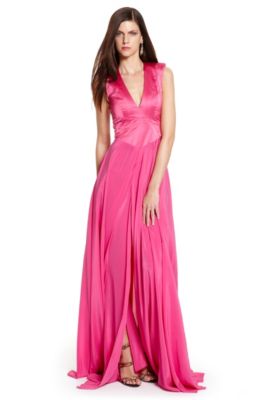 Pleated Silk &lsquo;Keliana&rsquo; Floor-length, Bright Pink