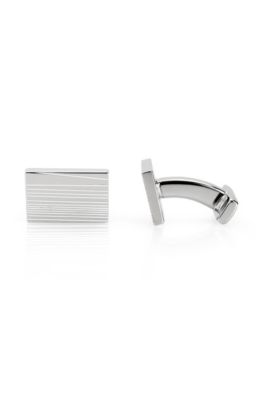 Rectangle Etched 'E-Stripes' Cufflinks, White