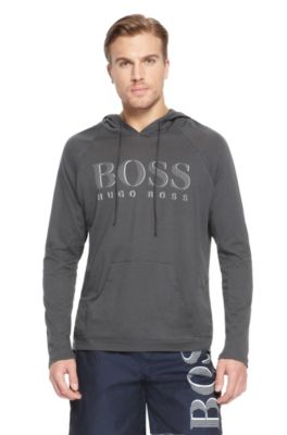 'Logo Pullover' | Cotton Hooded T-Shirt, Charcoal