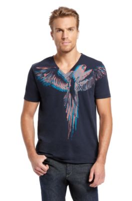 Abstract Parrot-Print &lsquo;Texus 1&rsquo; T-Shirt, Dark Blue