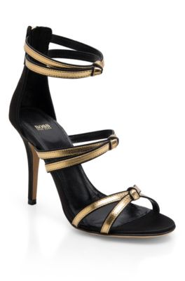 Metallic Leather &lsquo;Nadage-S&rsquo; Sandal, Black