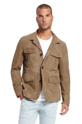 Suede &lsquo;Niver&rsquo; Field Jacket, Open Beige