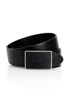 Perforated Leather &lsquo;Tristo&rsquo; Belt, Black
