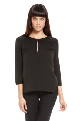 'Cania' | Stretch-Silk Keyhole Neckline Blouse