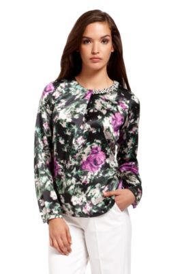 'Isolia' | Silk Beaded Neckline Blouse