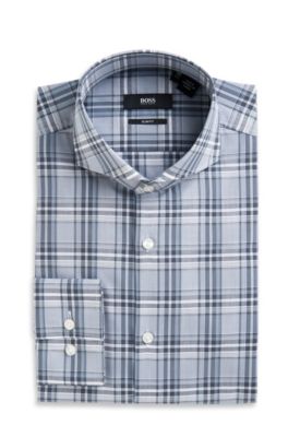 'Dwayne' | Slim Fit, Extreme Spread Collar Checked Dress Shirt