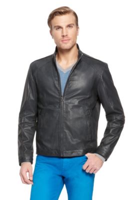 'Alexo' | Stand Collar Leather Jacket