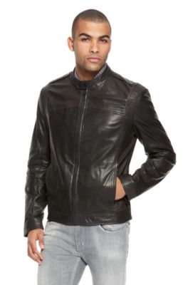 'Lansor' | Stand Collar Leather Jacket