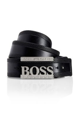 'Taymor' | Leather Logo Buckle Belt