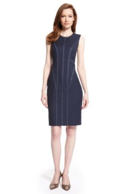 'Dajil' | Stretch Wool Contrast Trim Dress