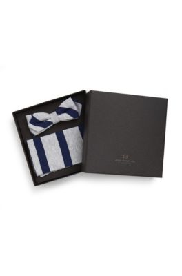 'Bow Tie & Pocket Square' | Linen-Blend Striped Gift Set