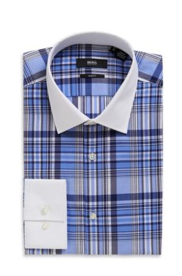 'Jonne' | Slim Fit, Medium Point Collar Cotton Plaid Dress Shirt