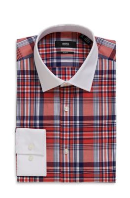 'Jonne' | Slim Fit, Medium Point Collar Cotton Plaid Dress Shirt