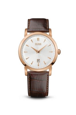 '1512634' | Brown Crocodile Embossed Leather Strap Watch