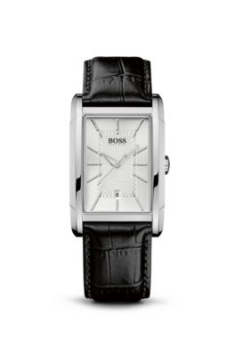 '1512620' | Black Crocodile Embossed Leather Strap Watch