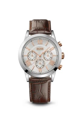 '1512728' | Brown Crocodile Embossed Leather Strap Watch