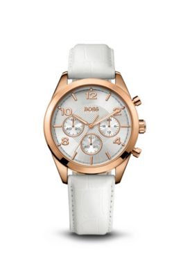 &lsquo;1502310&rsquo; | White Leather Strap Watch