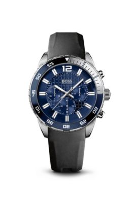'1512803' | Black Rubber-Coated Leather Strap Round Watch