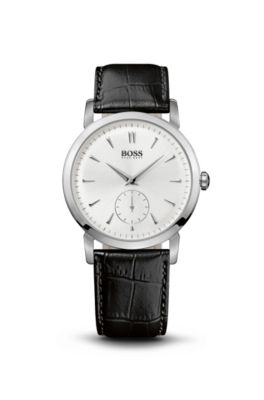 &lsquo;1512774&rsquo; | Black Crocodile Embossed Leather Strap Watch