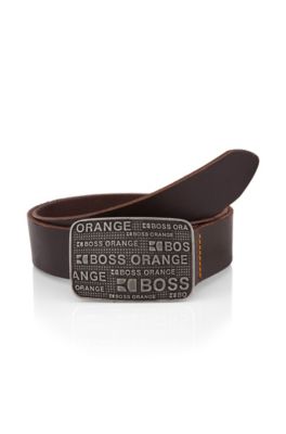 Leather belt with a metal pin buckle &acute;LERREY`
