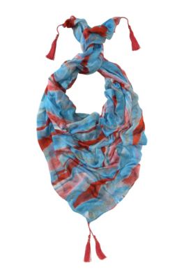 Scarf with fringed pompoms 'Nielsiri_Print'