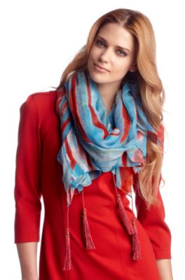 Scarf with fringed pompoms 'Nielsiri_Print'