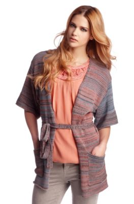 Wrap-over jacket in mixed knit pattern 'Watiana'