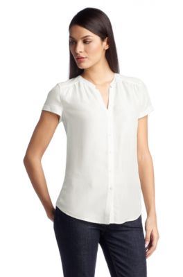 Silk blouse with a small band collar 'Rosalina2'