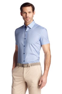 Short-sleeved, checked business shirt 'Juris', Open Blue
