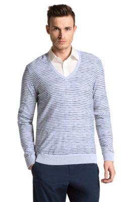 V-neck cotton sweater 'Stripy'