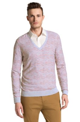 V-neck cotton sweater 'Stripy'