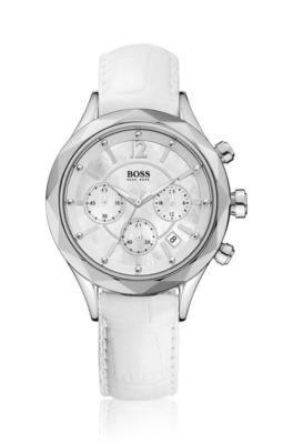 Sportlicher Damenchronograph mit Lederarmband